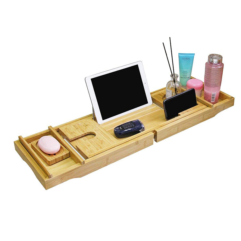 Выдвижной бамбуковый поднос для ванны, Бамбуковая ванночка, сервировочный поднос для стеклянного блокнота, ванная комната, туалетные принадлежности со съемной акриловой доской