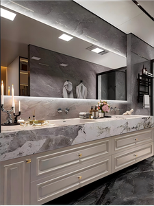 Maßgefertigter Großer Badezimmerschrank aus Eiche, Smart, Modern, mit Nahtlos Integriertem Becken, Waschtisch-Kombination aus Marmor-Felsgestein - Product Image 6