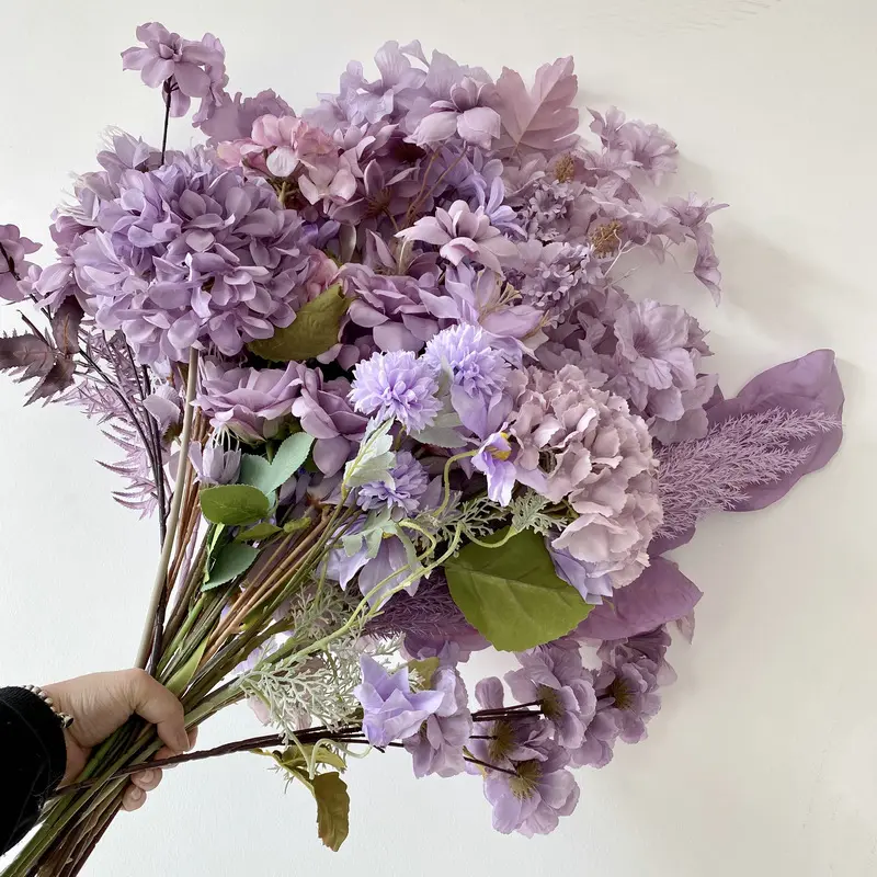 M-R102 Wholesale purple stand flowers wedding supplies decoration arrangement rose hydrangea peony orchid artificial flower