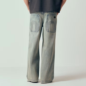 Jean décontracté ample bleu délavé effet neige pour homme, taille haute, coupe droite, collection Printemps-Été 2026 – Nouvelle tendance - Product Image 3