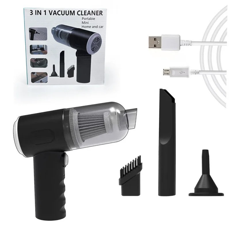 Black High-Power Cordless Handheld Vacuum Cleaner – Compact, Rechargeable, and Portable for Home, Car, and Desk Use