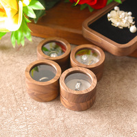 Caja de doble anillo con tapa y base para exhibición y almacenamiento de anillos de compromiso y boda, hecha de madera de nogal negro