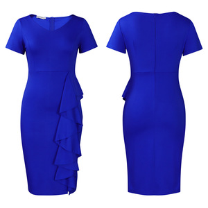 Nouvelle robe africaine pour femmes à manches courtes, couleur unie, moulante, à volants, taille haute, tendance - Product Image 5