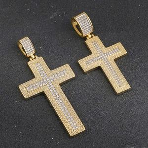 Colgante de cruz con circonita cúbica sólida para hombre y mujer, con incrustaciones de circonita, hecho a mano, elegante, a la moda, con bisel redondo y piedra engastada, para él - Product Image 1