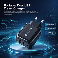 Pengisi Daya Profesional USB-A Tipe C Dual Port 12W 5V 2A Colokan EU Kompatibilitas Luas untuk Penggunaan di Rumah, Kantor, dan Perjalanan Pengisi Daya Ponsel