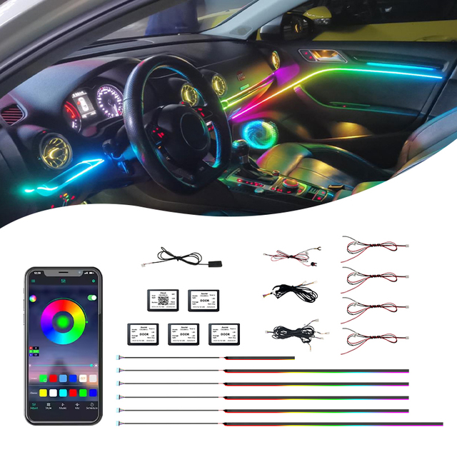 New Style Car Ambient Light 6 in 1 Symphony 64color Car Ambient Light Rgb Led Strip Light Atmosphere