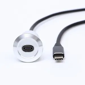 Usb Female Socket 22mm USB-C TYPE Metal Socket Panel Mount Hole Cutout USB C Female To Male With 100cm Extendcable