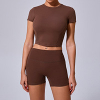 Ensemble de yoga à manches courtes et shorts courts brossés serrés, combinaison de fitness à séchage rapide, ensemble d'exercices de course en plein air d'hiver pour femmes