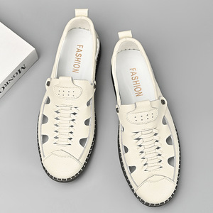 รองเท้าโลฟเฟอร์หนังแบบสวม ระบายอากาศได้ดี สำหรับผู้ชาย รองเท้าลำลองใส่ขับรถ ฤดูร้อน สีขาว สีดำ พื้นนุ่ม - Product Image 3