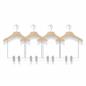 Grucce per Abiti per Bambini Bestseller, Appendiabiti Piatto con Finitura Opaca Naturale e Clip Nichelate Perlato - Product Image 1