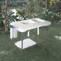 Table de camping en plein air pliante en plastique deux éviers pour le nettoyage du poisson