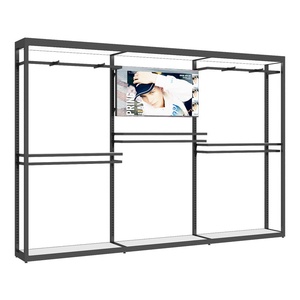 Espositore per <span class=keywords><strong>negozio</strong></span> di <span class=keywords><strong>abbigliamento</strong></span> da <span class=keywords><strong>uomo</strong></span> di fascia alta per <span class=keywords><strong>negozio</strong></span> di celebrità su Internet appendiabiti da terra con luce combinazione di mensola - Product Image 5