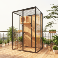 Villa pour chat en bois de luxe haut de gamme avec portes en verre, grande cage pour chat d'intérieur pour hôtel pour chats, pension et usage commercial