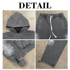 Conjunto de Sudadera con Capucha y Pantalones Deportivos para Hombre, Estilo Vintage, Lavado Ácido, Efecto Desgastado por el Sol, con Logotipo Impreso en DTG, Tejido Grueso, Libre de Impuestos en EE. UU. - Product Image 6