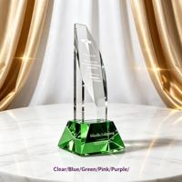 Trophée en cristal personnalisé Hitop, forme octogonale, base bleue, gravure laser, récompense d'entreprise, cadeau de reconnaissance