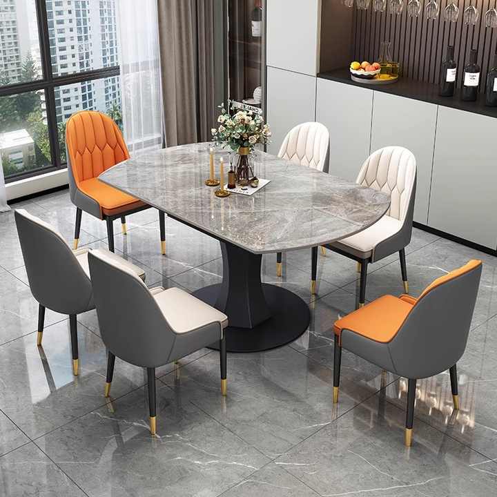luxury modern extendable folding round marble dining table chair set 4
