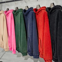 Sweat-shirts unisexes à capuche en coton épais 400 g/m² avec broderie épaisse, effet vieilli, coupe courte personnalisée, délavage acide pour hommes