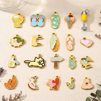 Pendentif Chat en Acier Inoxydable Plaqué Or 18K, Style Breloque Goutte d'Huile, Océan, Bikini, Soleil, Crème Glacée, pour Bijoux Fantaisie DIY