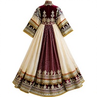 Robe de mariée afghane Kuchi faite à la main, bordeaux et ivoire, brodée, longueur genou, tenue de festival, manches longues, décontractée pour femme, écologique