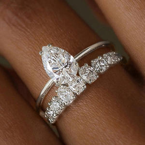 Neue wasser tropfen förmige Zirkon ring Mode und exquisite Verlobung 2-teiliges Set Paar Ring Modeschmuck Zubehör - Product Image 1