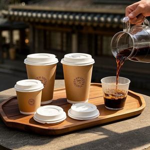 Gobelet en papier jetable à double paroi, imperméable, biodégradable, de qualité alimentaire, avec couvercle, écologique, pour café, logo personnalisable - Product Image 1