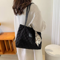 Sac fourre-tout en toile polyvalent incontournable pour femme, grand format, texture à carreaux, idéal pour le travail, le shopping et les voyages