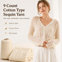 9 Count Cotton Type Sequin Yarn Soft Breathable Openwork Fancy Knitting Yarn OEM ODM for Cardigan Scarf Custom Color Bulk Supply