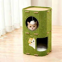 Arbre à chat de luxe moderne classique à 2 niveaux, durable, insonorisant, résistant aux griffures, en fibre chimique de polyester, Noël