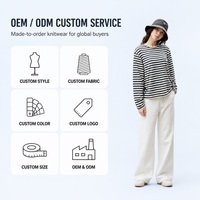 Pull en tricot rayé noir et blanc pour femmes, manches longues, coupe ample, style rétro, prêt à être expédié (ODM/OEM)