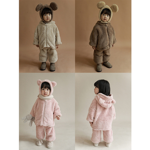 Q1327 ensembles de vêtements à capuche pour enfants, ensemble deux pièces chaud en peluche, Design mignon pour enfants mignons - Product Image 3