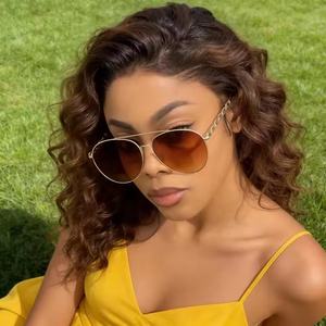 FJ3584 Neueste Metall kette Tempel Big Round <span class=keywords><strong>Pilot</strong></span> Sonnenbrille Frauen Shades Männer Brille - Product Image 2