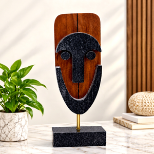 Sculpture abstraite en marbre noir et bois, 14 pouces, pièce d'art décorative pour la maison moderne, le bureau, l'hôtel - Product Image 1