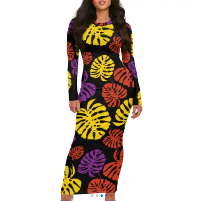 Top Quality Custom Polynesian Tribal Print Bodycon Dress Pacific Islands Micronesian Long Sleeve Gowns for Women Evening Dresses