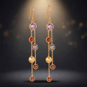 Prix direct fabricant Nouvelle mode Boucles d'oreilles pendantes mignonnes en argent sterling 925 plaqué or 18 carats avec améthyste et pierres précieuses multiples pour mariage - Product Image 2