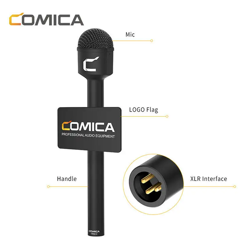 Comica HRM-C microfone de entrevista dinâmica, microfone direcional com 3 pinos xlr conector microfone reter