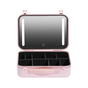 Trousse de maquillage personnalisée avec miroir LED, cadre en aluminium, grande capacité de rangement, pour usage domestique, design métallique couleur unie - Product Image 1