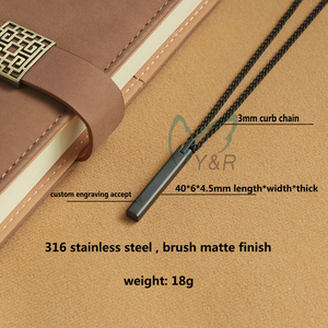 Finition mate noir <span class=keywords><strong>argent</strong></span> 316 acier inoxydable chaîne à maillons gravables personnalisée véritable <span class=keywords><strong>collier</strong></span> de barre 3D <span class=keywords><strong>avec</strong></span> incrustation de réglage de griffe pour hommes - Product Image 2
