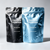 Sachet d'emballage pour poudre protéinée, personnalisé avec logo, en aluminium alimentaire, refermable avec fermeture éclair, thermoscellable, à fond plat, vente en gros