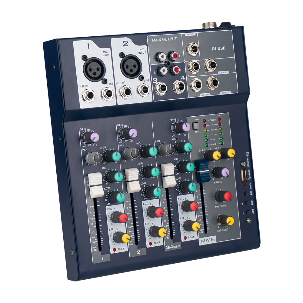 4 канальный аудио микшерный пульт с беспроводной микрофон звук микшерный пульт с BT USB мини Dj микшер F4 звуковая карта с интерфейсом Usb