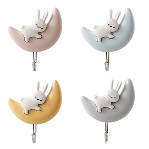 Cute Rabbit <b>Wall</b> <b>Hooks</b> Moon Shape Adhesive No Drill Key Holder Bathroom Storage <b>Hook</b> - Product Image 5