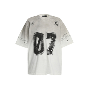 T-shirt en jersey vintage délavé à dégradé de couleurs, manches courtes, pour homme, marque streetwear de niche, imprimé lettres, coupe oversize, demi-manches - Product Image 6