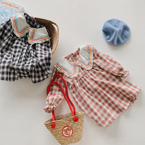 Nuevo otoño lindo Plaid marinero cuello fino manga larga bebé vestido niños abrigo 0-5 años niñas <span class=keywords><strong>ropa</strong></span> para niños - Product Image 4