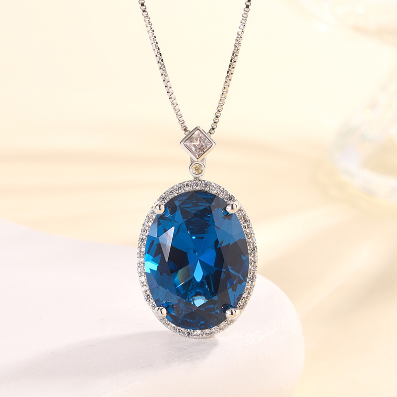 Blue pointed crystal pendant with chain