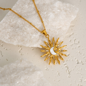 Myneck Jewelry-18K alla moda placcato oro in acciaio inox Boho <span class=keywords><strong>collana</strong></span> a maglie lunghe <span class=keywords><strong>con</strong></span> <span class=keywords><strong>ciondolo</strong></span> stella <span class=keywords><strong>luna</strong></span> <span class=keywords><strong>sole</strong></span> per cristiani - Product Image 2