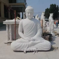 Estatua de Buda de Mármol Blanco Tallada a Mano de Tamaño Real, Escultura de Piedra Meditativa para Jardín Zen y Decoración de Templos
