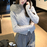 Neuestes Design Klassischer Echter Fuchspelz-Besatz Kapuzen-Strickpullover Winter-Oberteil Damen Langarm Schlanker Sexy Häkel-Cardigan Y2K Reißverschluss-Mantel