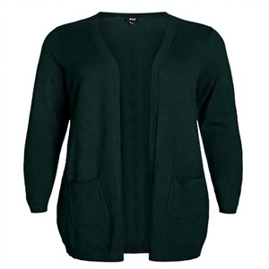 Cárdigan de punto estilo casual europeo para mujer, de moda, para otoño, con diseño de cruz sánscrita, holgado, adelgazante, largo, 100% fibra de bambú - Product Image 3