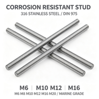 DIN975 316 Stainless Steel Zinc Plated Marine Grade Fully Threaded Stud M6-M20 High Corrosion Resistant Fastener Marine