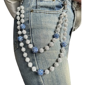12mm Disco Ball Perlé Couches Pendentif Sac Jeans Poche Ceinture Chaînes Hip Hop Strass Perles Portefeuille Chaîne pour Hommes Femme Cadeau - Product Image 3