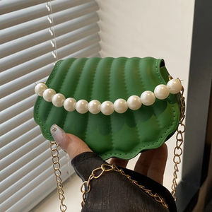 Nouveau sac à main en cuir PU tendance pour femme, forme de coquille, sac à bandoulière, sac à main mignon avec chaîne de perles - Product Image 1